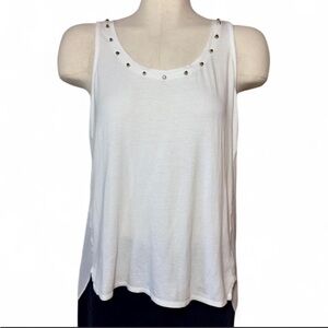 Express WhiteTank Top Studded Neckline High Low Hem Medium